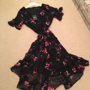 DKNY black floral mid length dress new with tags.